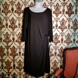 NWT CHAPS Black-3/4 Sleeves-Gathered Beaded Waist-PARTY/COCKTAIL Womens18W DRESS